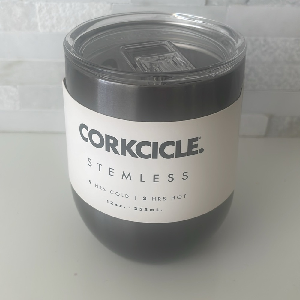 NWT Corkcicle Stemless Wine Glass 12oz gun metal gray